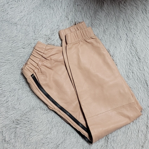 Ash Pink Leather Sweat Pants by Vandal - Picture 3 of 11